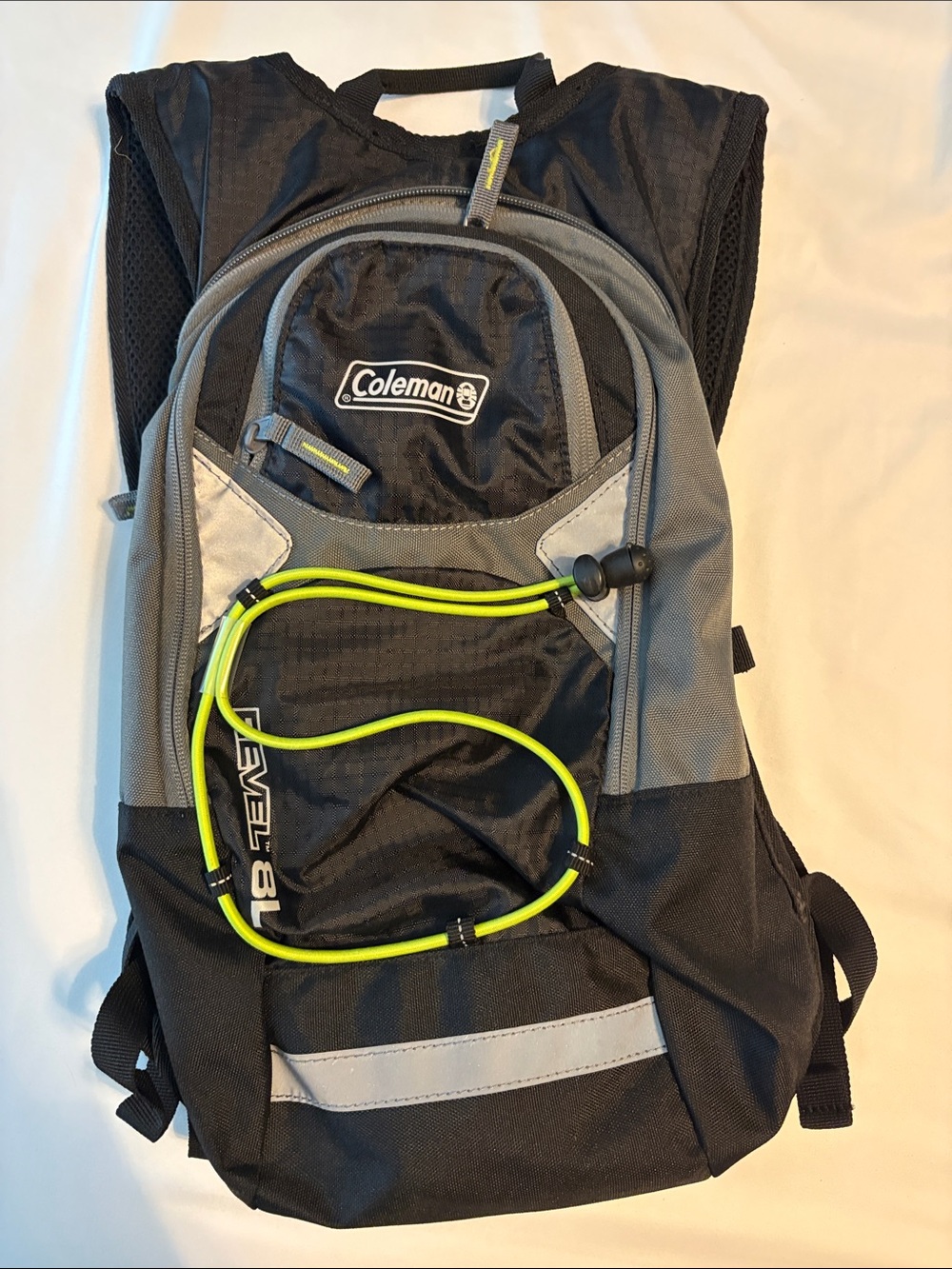 Coleman Black Gray Backpack with Neon Yellow Cord